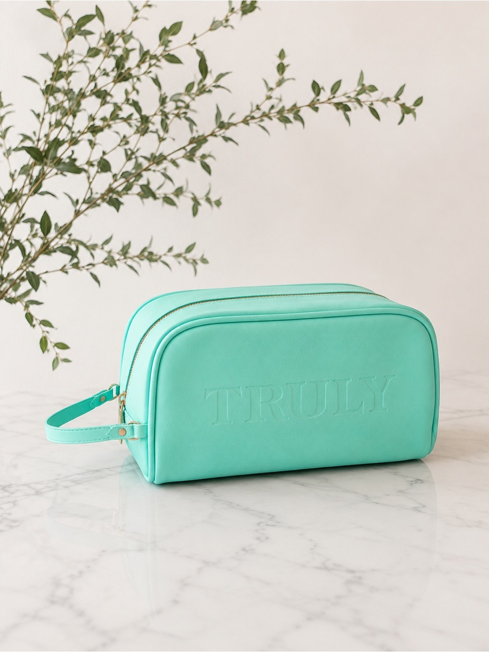 TRULY Mint Aqua Vegan Leather Train Case Vanity Bag New